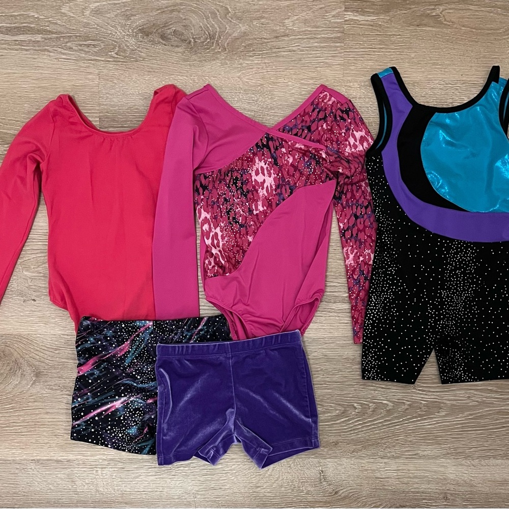 Girls dance/gymnastics leotards and shorts